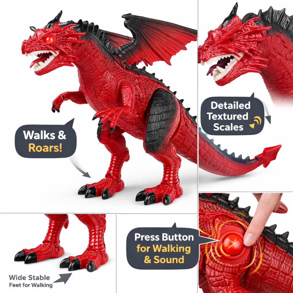 Liberty Imports Dino Planet Battery Operated Walking Fire Dragon